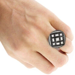 Celebrity 14K White Gold White Black Diamond Men's Massive Ring 8.65ct -H'Hen Sale Store celebrity 14k gold white black diamond mens massive ring 865ct 3