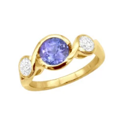 Unique Round Cut Tanzanite And Diamond Engagement Ring 18K White Gold -H'Hen Sale Store channel set round cut tanzanite and diamond engagement ring 18k gold ye