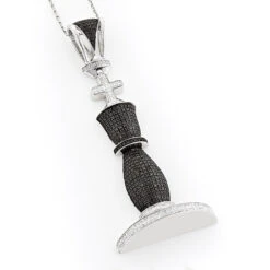 Chess Piece King Black And White Diamond Pendant 1.25ct Silver