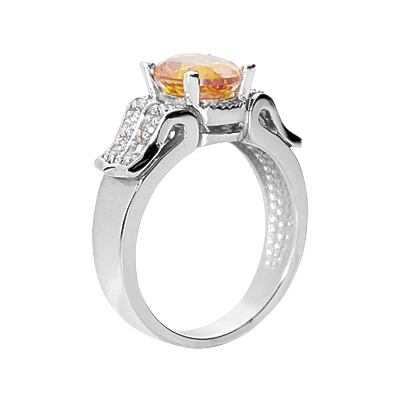 14K White Gold Ladies Citrine & Diamond Ring 0.24ctd 2ctc 5 14K White Gold Ladies Citrine & Diamond Ring 0.24ctd 2ctc - Image 3