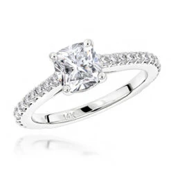 Classic 14K White Gold Cushion Diamond Engagement Ring By Luxurman 1.4ct G/VS