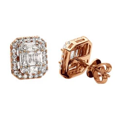 Cluster Diamond Stud Earrings For Men Women Emerald Shape 2 Carats 14K White Gold -H'Hen Sale Store cluster diamond stud earrings for men women emerald shape 2 carats 14k gold 803209 ro