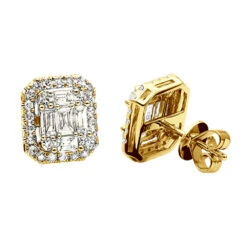 Cluster Diamond Stud Earrings For Men Women Emerald Shape 2 Carats 14K White Gold -H'Hen Sale Store cluster diamond stud earrings for men women emerald shape 2 carats 14k gold 803209 ye