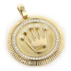 Crown Diamond Pendant 0.95ct Rolex Style Medallion 10K Yellow Gold