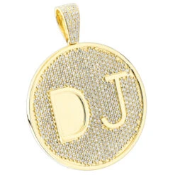 Custom 10K Yellow Gold Diamond Initial Pendant For Men 6.5ct Large Round Medallion