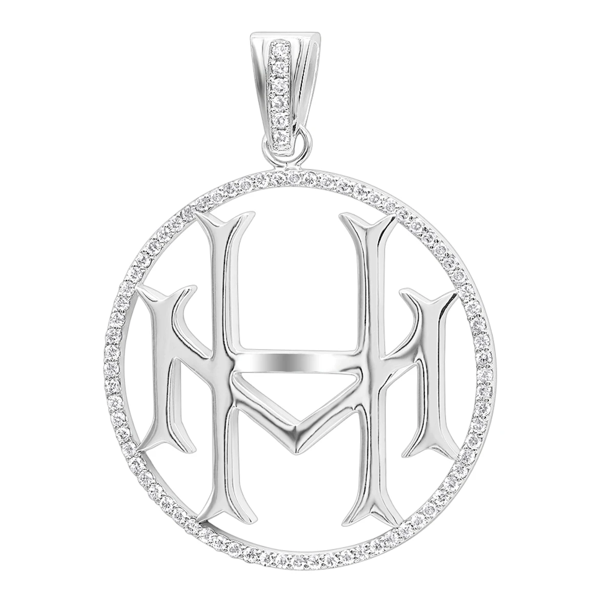 14K White Gold Round Diamond Initial Pendant For Men 1.75 3 14K White Gold Round Diamond Initial Pendant For Men 1.75