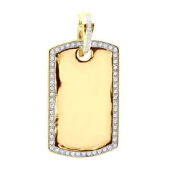 Dog Tags 10K Yellow Gold Diamond Pendant Can Be Engraved