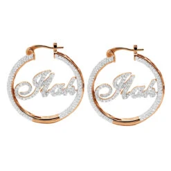 Custom Inside Out Diamond Hoop Earrings With Initials Nameplate 14K Yellow Gold -H'Hen Sale Store custom inside out diamond hoop earrings with initials nameplate 14k gold 100657 rose