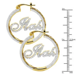 Custom Inside Out Diamond Hoop Earrings With Initials Nameplate 14K Yellow Gold -H'Hen Sale Store custom inside out diamond hoop earrings with initials nameplate 14k gold 100657 ruler yellow