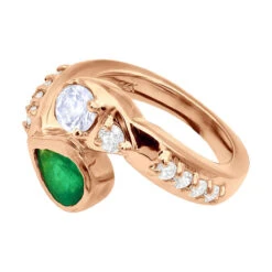 Custom 14K Yellow Gold Diamond Aquamarine Emerald Cocktail Ring For Women -H'Hen Sale Store custom jewelry 14k gold diamond emerald aquamarine cocktail ring for women 018283 back rose