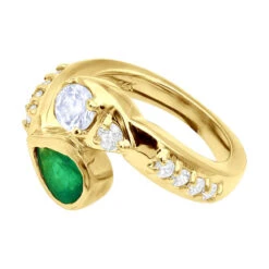 Custom 14K Yellow Gold Diamond Aquamarine Emerald Cocktail Ring For Women -H'Hen Sale Store custom jewelry 14k gold diamond emerald aquamarine cocktail ring for women 018283 back yellow