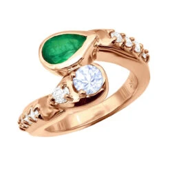 Custom 14K Yellow Gold Diamond Aquamarine Emerald Cocktail Ring For Women -H'Hen Sale Store custom jewelry 14k gold diamond emerald aquamarine cocktail ring for women 018283 rose