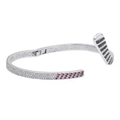 Custom Made 14K White Gold Hockey Stick Rubies White Black Diamond Bangle Bracelet -H'Hen Sale Store custom made 14k gold hockey stick rubies white black diamond bangle bracelet 100033 backwh