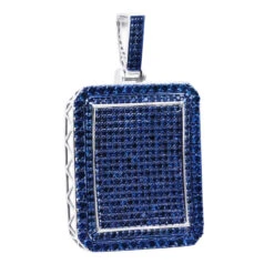 Unique Large 8 Carat Blue Diamonds 14K White Gold Dog Tag Pendant For Men