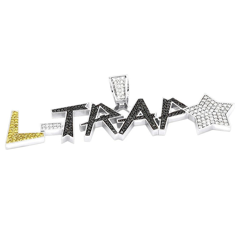 18K Yellow Gold Yellow Black White Diamond Pendant For Men 6ct 4 18K Yellow Gold Yellow Black White Diamond Pendant For Men 6ct - Image 2