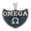 Men's White & Blue Diamonds Pendant 10K White Gold Omega 5.4ct