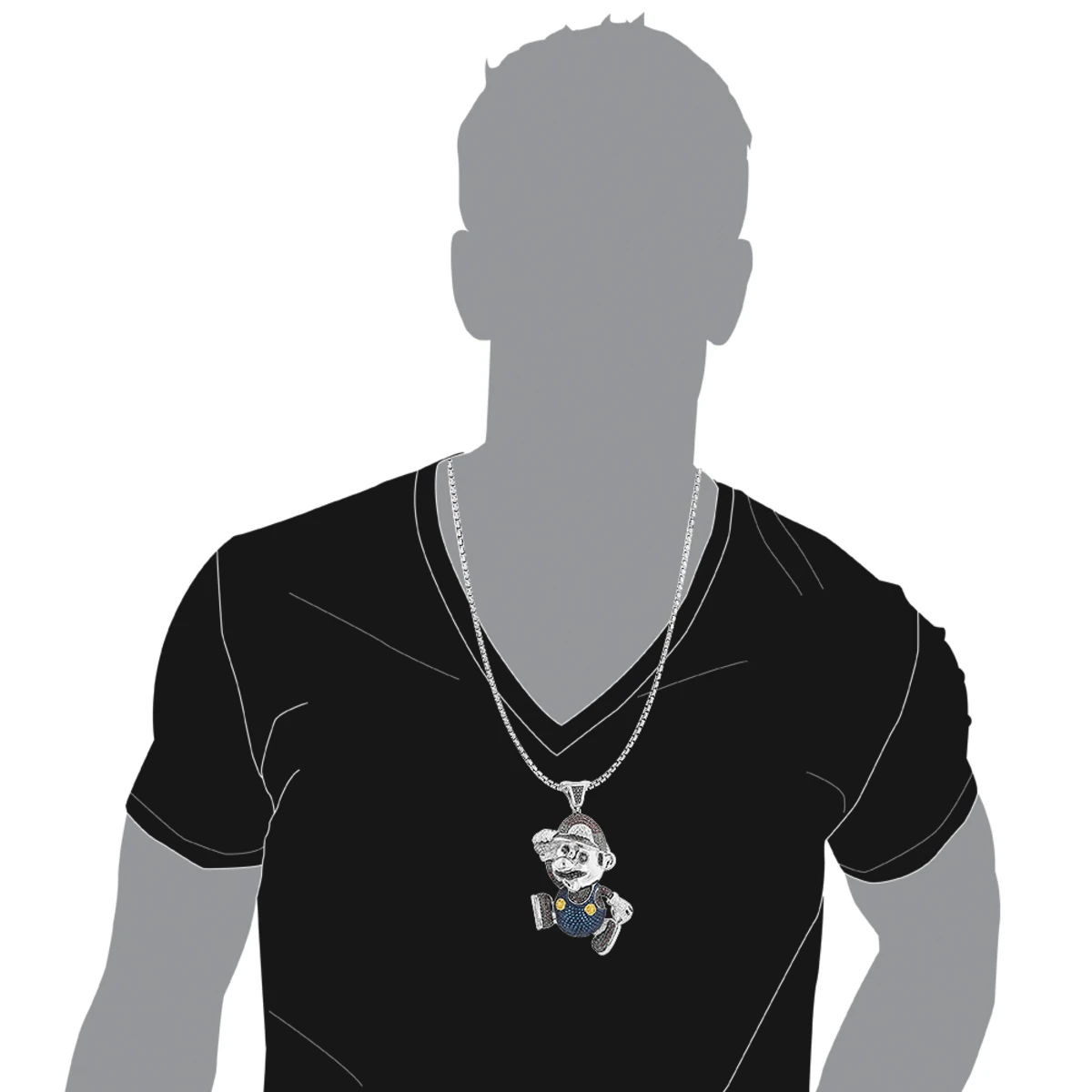 Custom Super Mario Real Diamond Pendant In Silver 2.5ct 5 Custom Super Mario Real Diamond Pendant In Silver 2.5ct - Image 3