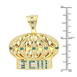 White & Blue Diamond Crown Pendant For Men 14K Yellow Gold -H'Hen Sale Store custom made jewelry white blue diamond crown pendant for men in 14k gold rulerye