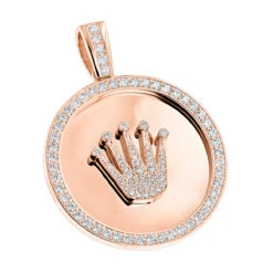 18K Yellow Gold Crown Diamond Pendant Rolex Style Medallion 6ct -H'Hen Sale Store custom made solid 18k gold crown diamond pendant rolex style medallion 6ct ro
