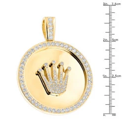 18K Yellow Gold Crown Diamond Pendant Rolex Style Medallion 6ct -H'Hen Sale Store custom made solid 18k gold crown diamond pendant rolex style medallion 6ct rulerye