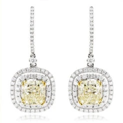 Dangling Designer Diamond Drop Earrings 6.5ct 18K White Gold Yellow Diamonds