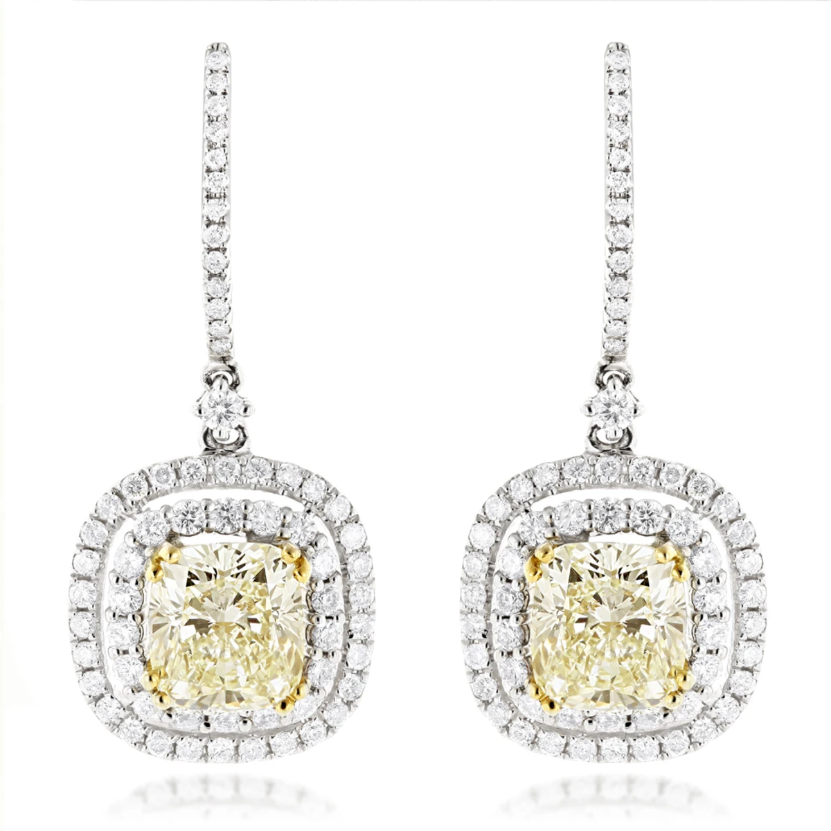 Dangling Designer Diamond Drop Earrings 6.5ct 18K White Gold Yellow Diamonds 3 Dangling Designer Diamond Drop Earrings 6.5ct 18K White Gold Yellow Diamonds