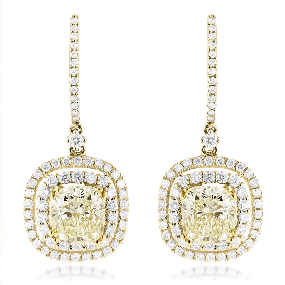 Dangling Designer Diamond Drop Earrings 6.5ct 18K White Gold Yellow Diamonds 4 Dangling Designer Diamond Drop Earrings 6.5ct 18K White Gold Yellow Diamonds - Image 2