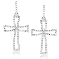 Dangling Diamond Cross Earrings 0.8ct Sterling Silver