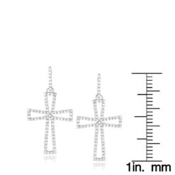 Dangling Diamond Cross Earrings 0.8ct Sterling Silver 9 Dangling Diamond Cross Earrings 0.8ct Sterling Silver -H'Hen Sale Store dangling diamond cross earrings 08ct sterling silver ruler