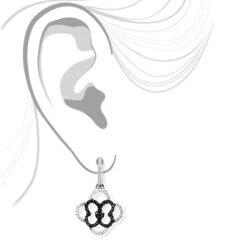 Dangling Flower Earrings With Black And White Diamonds 0.53ct 14K White Gold -H'Hen Sale Store dangling flower earrings with black and white diamonds 053ct 14k gold 3