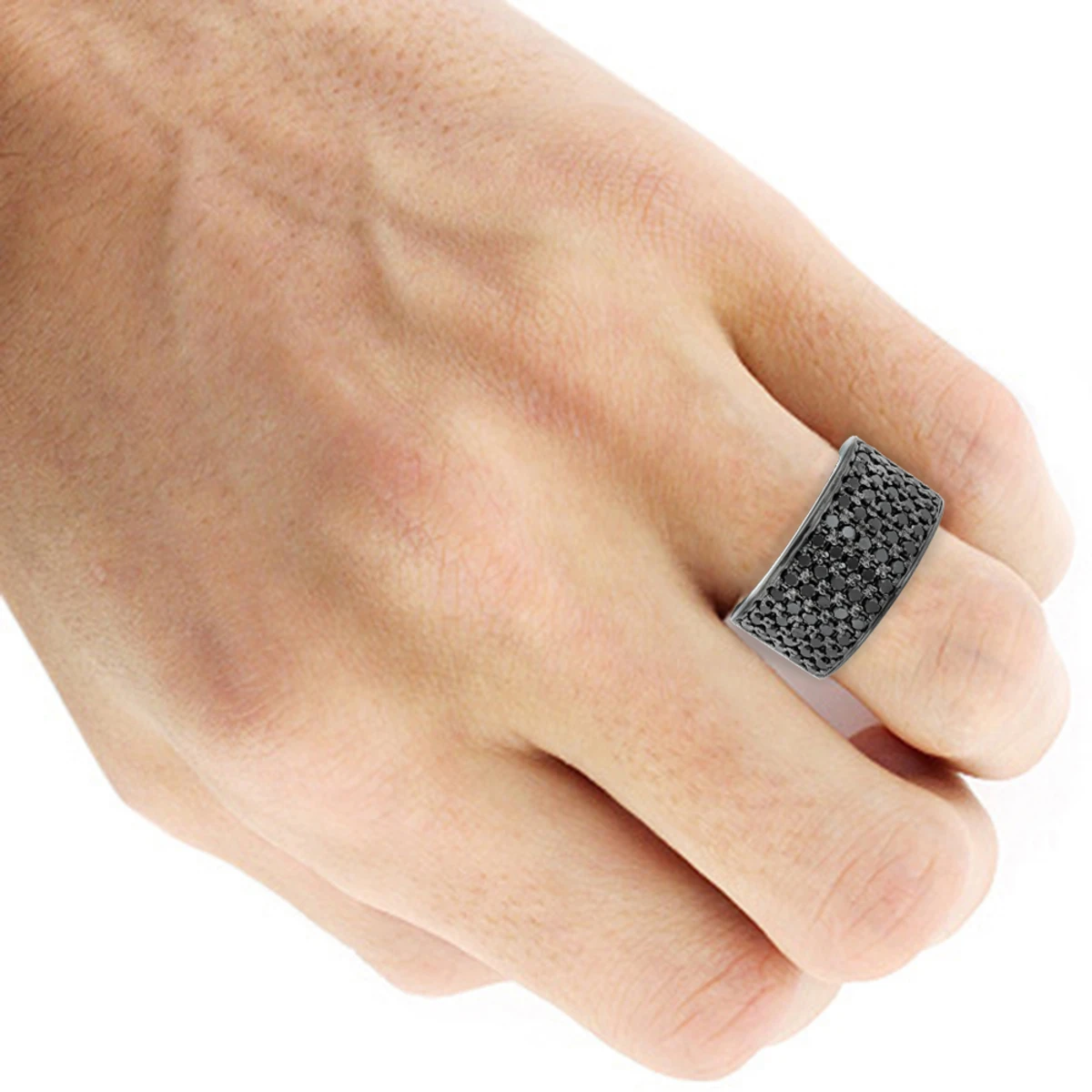 Designer 10K Black Plated Gold Black Diamond Wedding Band For Men 1.67ct Luxurman Ring 11 Designer 10K Black Plated Gold Black Diamond Wedding Band For Men 1.67ct Luxurman Ring - Image 9