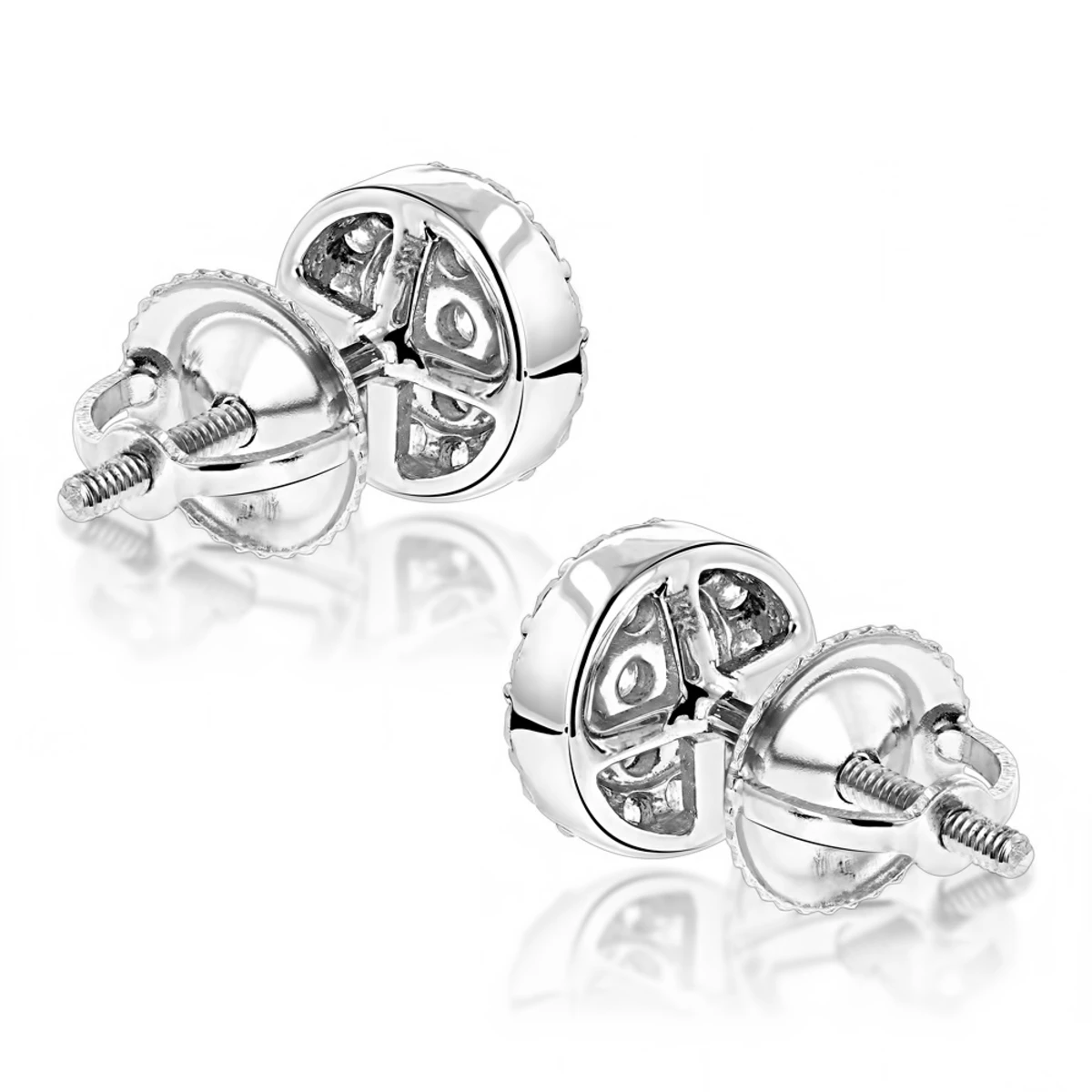 Designer 14K White Gold Cluster Diamond Stud Earrings 0.43ct 6 Designer 14K White Gold Cluster Diamond Stud Earrings 0.43ct - Image 4