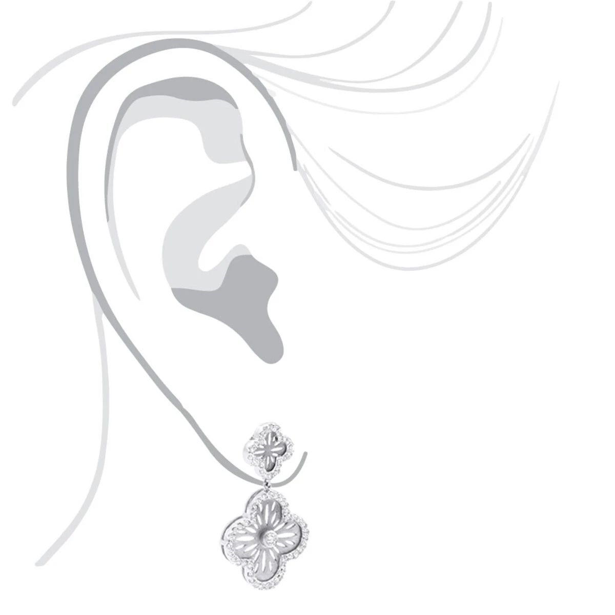 Designer 14K White Gold Diamond Flower Earrings 1.49ct 7 Designer 14K White Gold Diamond Flower Earrings 1.49ct - Image 5
