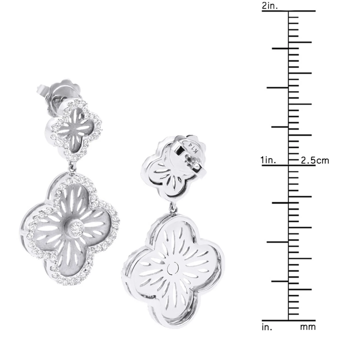 Designer 14K White Gold Diamond Flower Earrings 1.49ct 8 Designer 14K White Gold Diamond Flower Earrings 1.49ct - Image 6