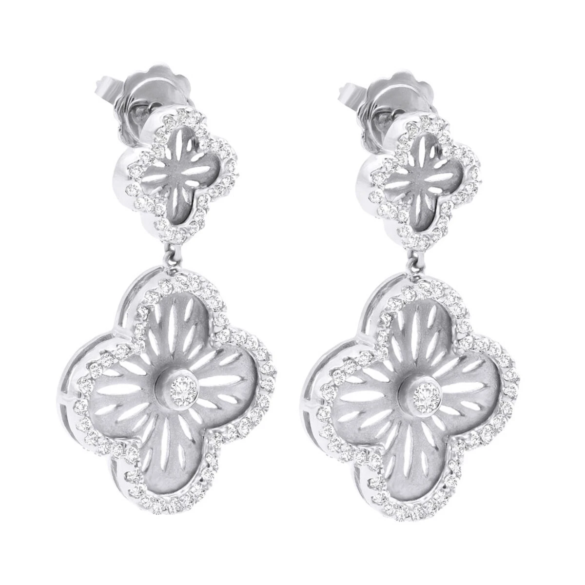 Designer 14K White Gold Diamond Flower Earrings 1.49ct 3 Designer 14K White Gold Diamond Flower Earrings 1.49ct