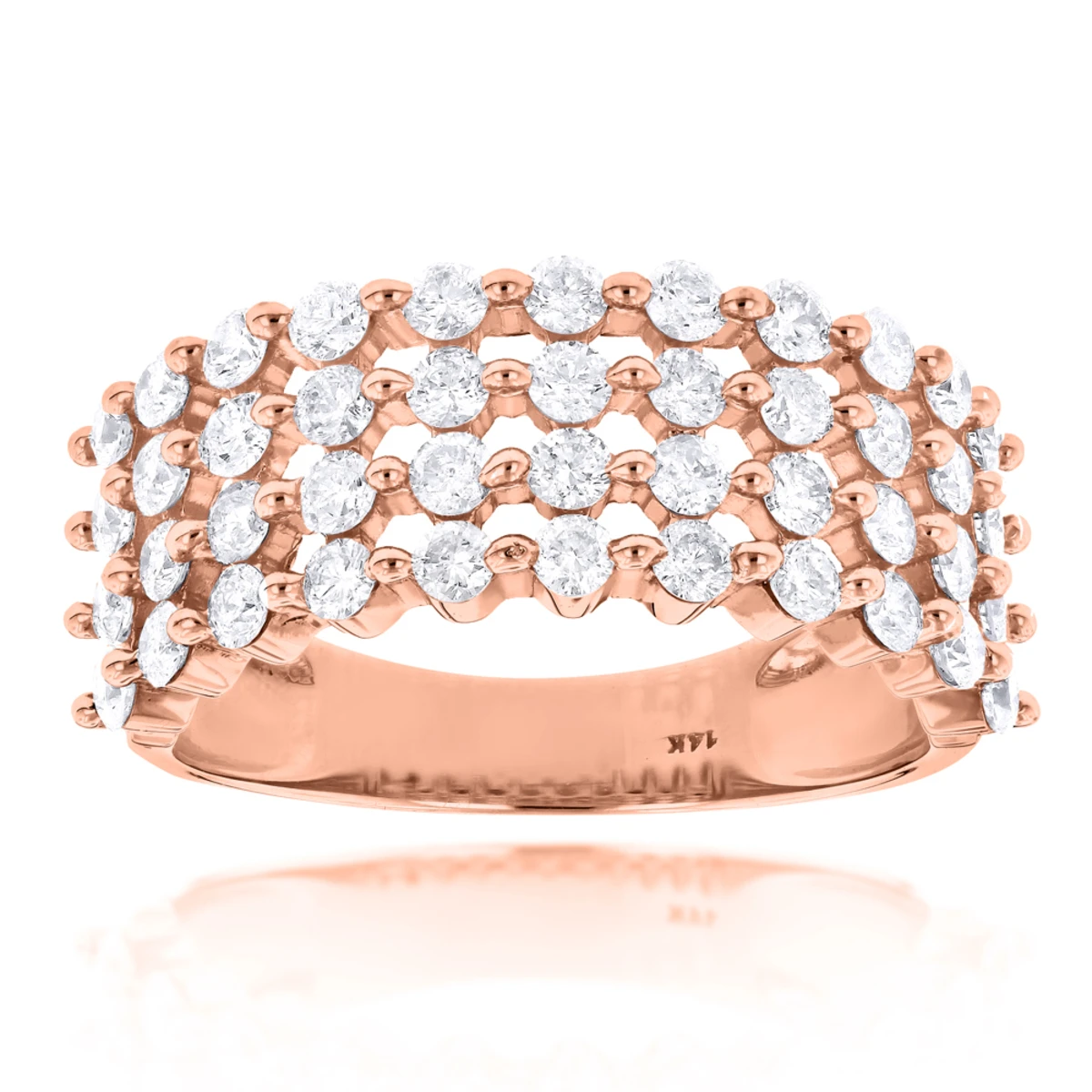 Designer 4 Row Diamond Wedding Band 1.42ct 14K White Gold 5 Designer 4 Row Diamond Wedding Band 1.42ct 14K White Gold - Image 3