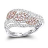 Designer 14K White Gold White Pink Diamond Leafs Cocktail Ring For Women 1c