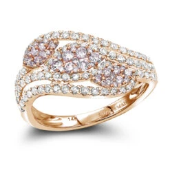 Designer 14K White Gold White Pink Diamond Leafs Cocktail Ring For Women 1c 10 Designer 14K White Gold White Pink Diamond Leafs Cocktail Ring For Women 1c -H'Hen Sale Store designer cocktail rings 14k gold white pink diamond leafs ring for women 1c ro