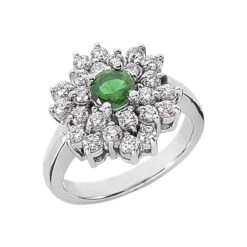 Designer Diamond And Emerald Ring 14K White Gold 0.72ctd 0.50cte