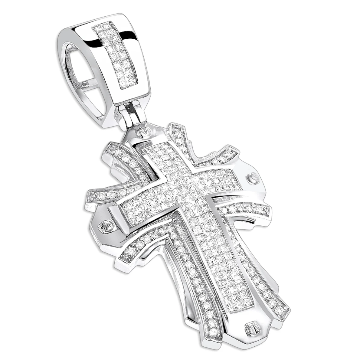 Designer Diamond Cross Pendant 2 Ct 14K White Gold 3 Designer Diamond Cross Pendant 2 Ct 14K White Gold