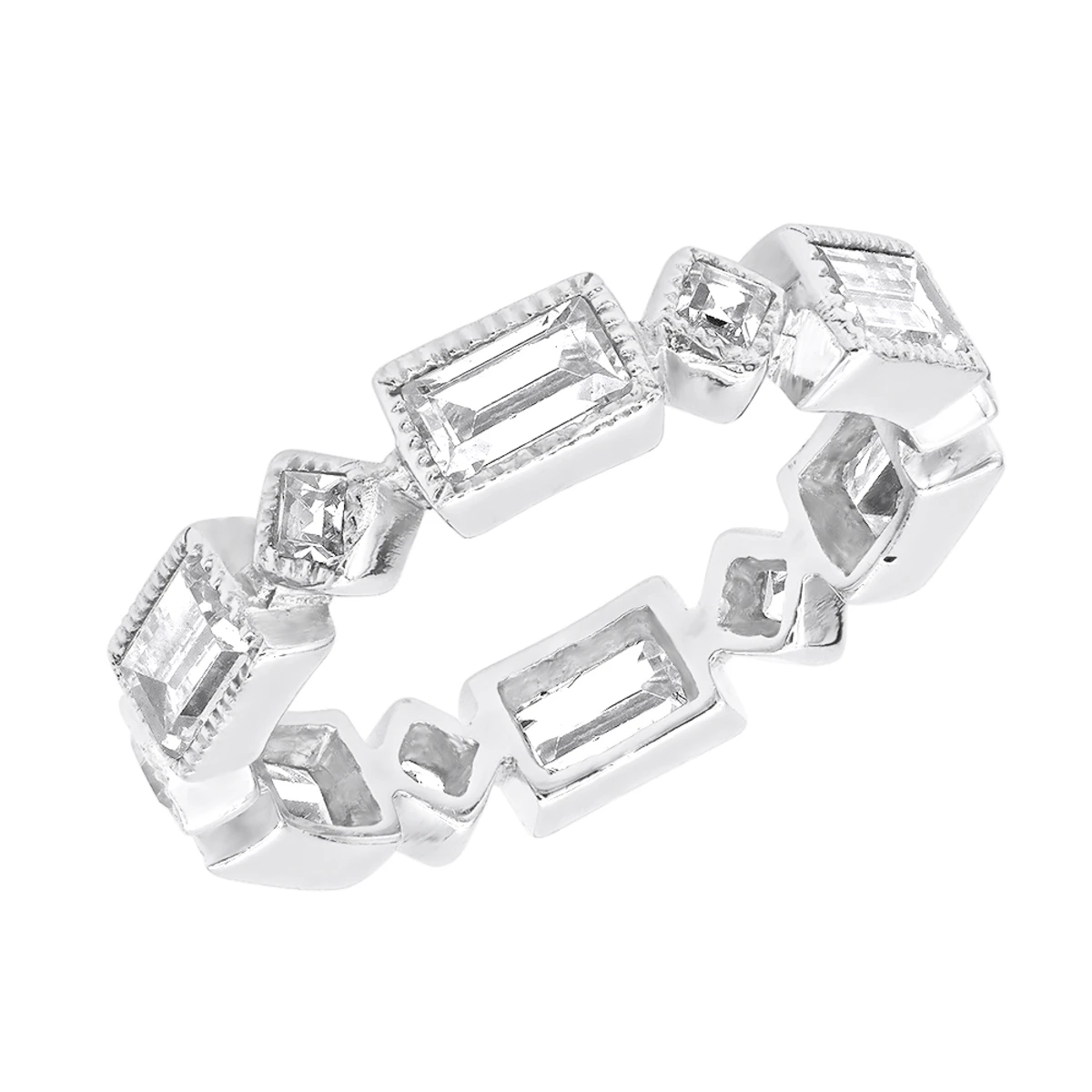 Thin 14K White Gold Princess Cut 3.50ct Diamond Eternity Baguette Band 3 Thin 14K White Gold Princess Cut 3.50ct Diamond Eternity Baguette Band