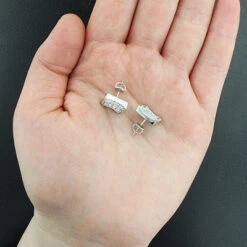 Square Diamond Stud Earrings For Men And Women 14K White Gold 1.2ct Pave Diamonds -H'Hen Sale Store designer diamond stud earrings 14k 128ct p 44646back