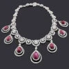 Designer Gemstone & Diamond Ruby Necklace 18K White Gold 36.26ct 74.83