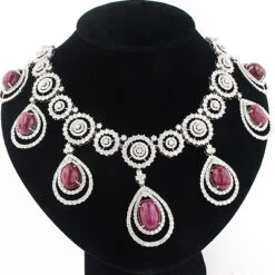 Designer Gemstone & Diamond Ruby Necklace 18K White Gold 36.26ct 74.83 -H'Hen Sale Store designer gemstone necklaces diamond ruby necklace 18k 3626ct 7483 p 46663bod