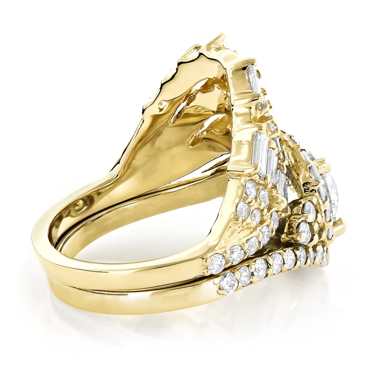 Designer Halo Diamond Engagement Ring Set 3ct 14K Yellow Gold Trigram I Ching 6 Designer Halo Diamond Engagement Ring Set 3ct 14K Yellow Gold Trigram I Ching - Image 4