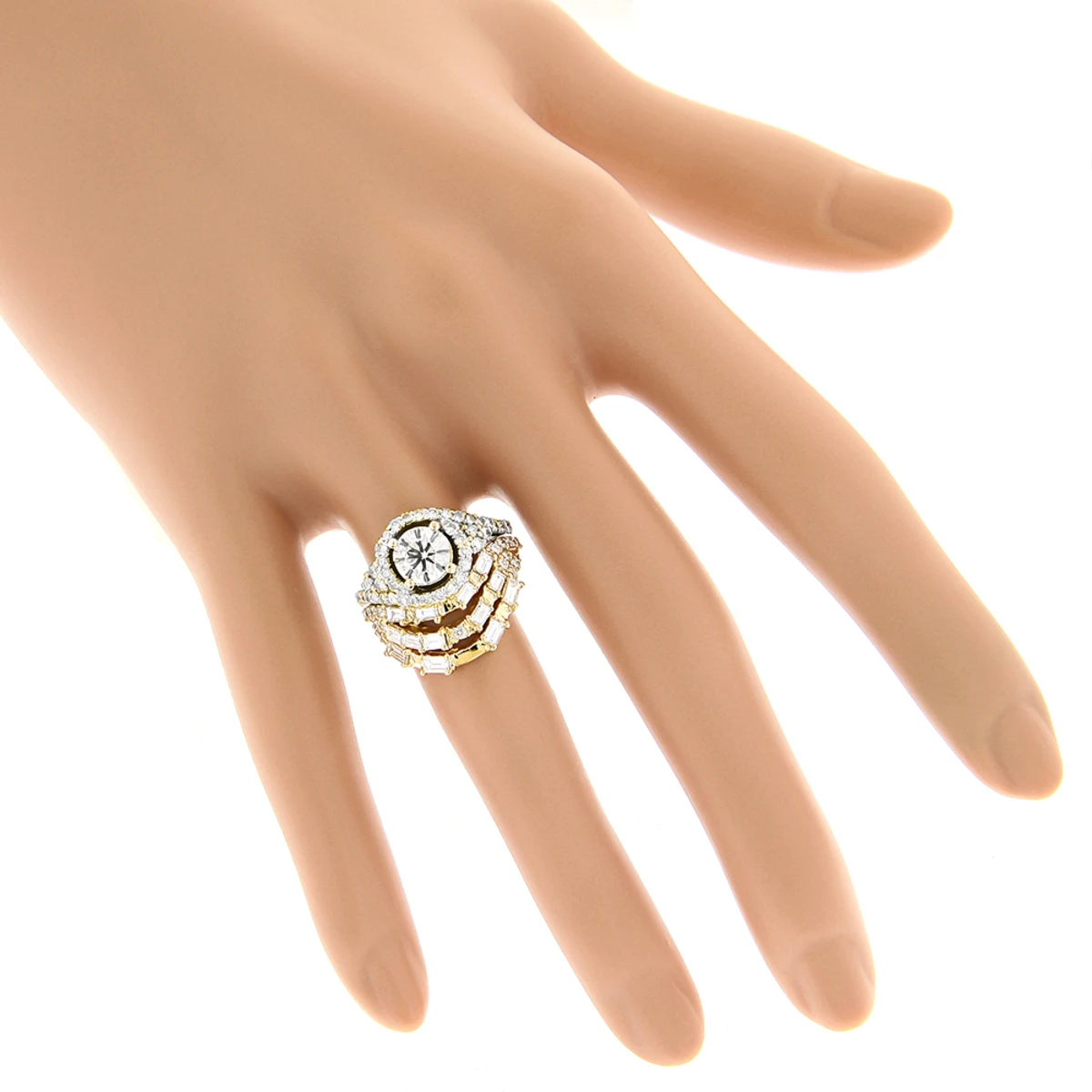 Designer Halo Diamond Engagement Ring Set 3ct 14K Yellow Gold Trigram I Ching 7 Designer Halo Diamond Engagement Ring Set 3ct 14K Yellow Gold Trigram I Ching - Image 5