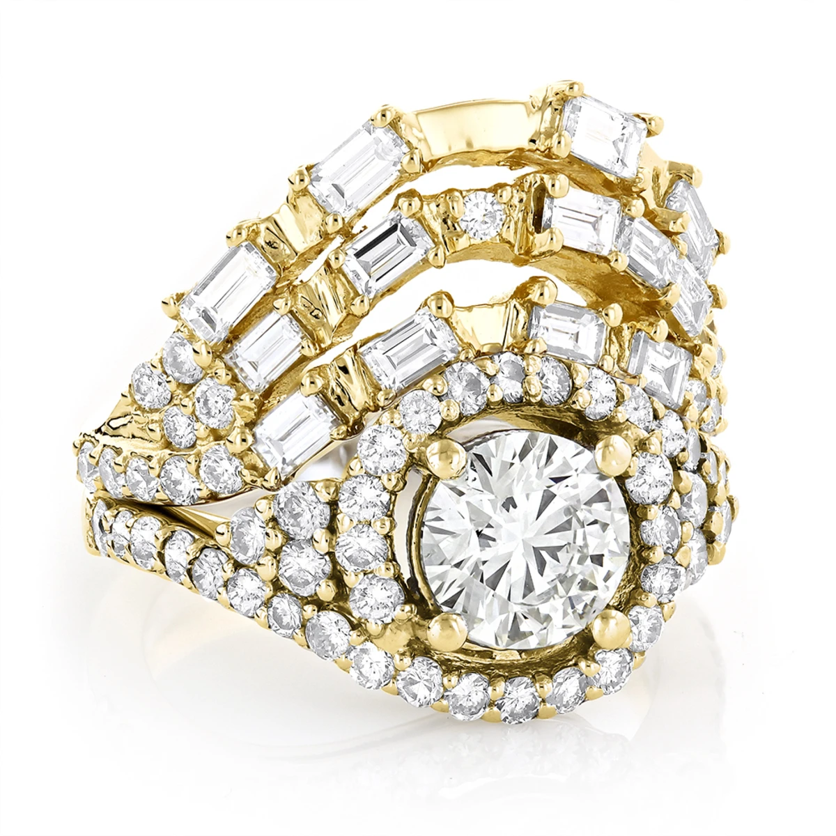 Designer Halo Diamond Engagement Ring Set 3ct 14K Yellow Gold Trigram I Ching 3 Designer Halo Diamond Engagement Ring Set 3ct 14K Yellow Gold Trigram I Ching