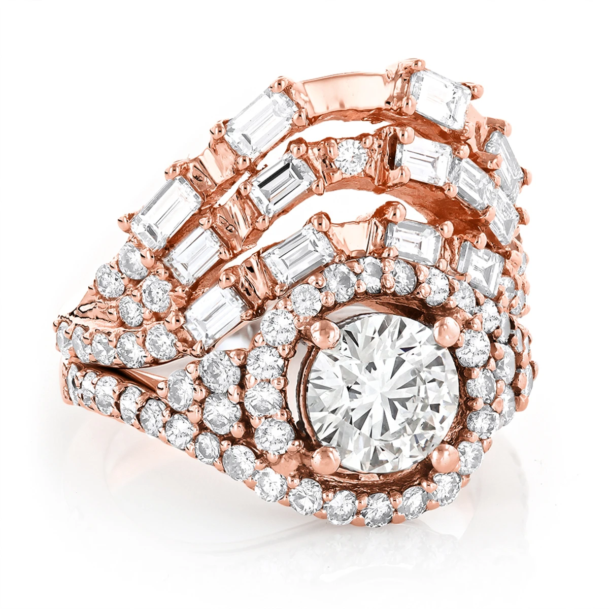 Designer Halo Diamond Engagement Ring Set 3ct 14K Yellow Gold Trigram I Ching 5 Designer Halo Diamond Engagement Ring Set 3ct 14K Yellow Gold Trigram I Ching - Image 3