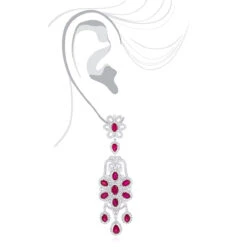 14K White Gold Designer Chandelier Ruby Diamond Earrings By Luxurman -H'Hen Sale Store designer jewelry chandelier ruby diamond earrings by luxurman 14k gold bodwh