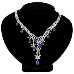 Designer Diamond Tanzanite Chandelier Necklace 18K Gold -H'Hen Sale Store designer jewelry collection diamond tanzanite chandelier necklace 18k gold bod